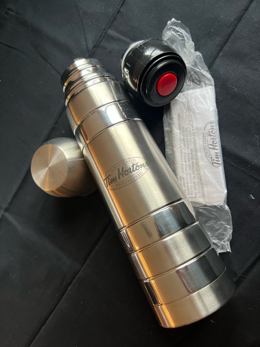 Tim Hortons Stainless Steel Insulated Thermos Bottle - Silver
